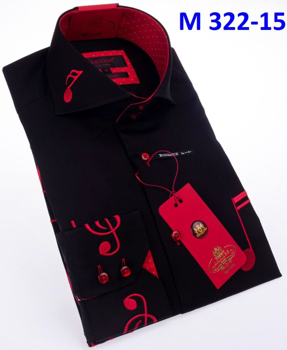 Men Axxess  Egyptian Cotton wrinkle resistant Shirt High Collar 518-18 Red Dots 