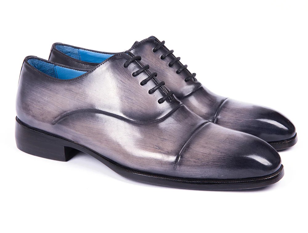 Paul Parkman Gray Burnished Genuine Leather Men's Cap Toe Oxford Dress Shoes 1744-GRY