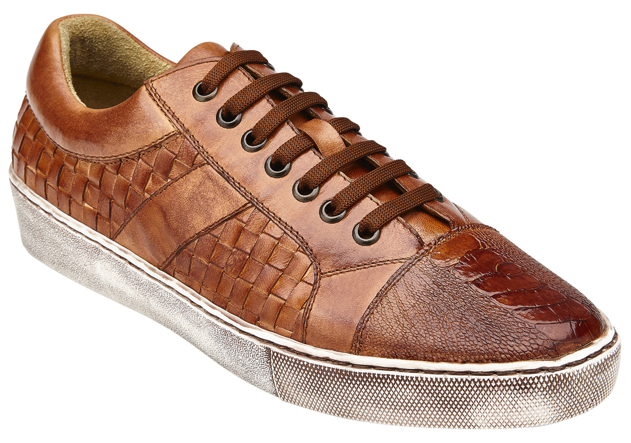 Ecco Antique Honey Genuine Ostrich / Soft Buttery Woven Leather Lace-Up Sneakers Y11. - $359.90 :: Upscale - UpscaleMenswear.com
