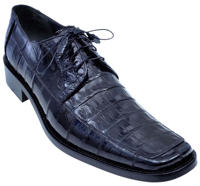 Los Altos Black Genuine All-Over Crocodile Belly & Eel Shoes With Laces ...