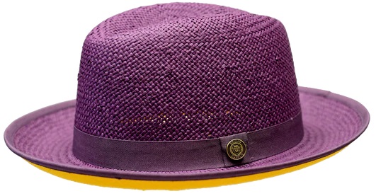 Bruno Capelo Purple / Gold Bottom Natural Straw Fedora Hat EM-520