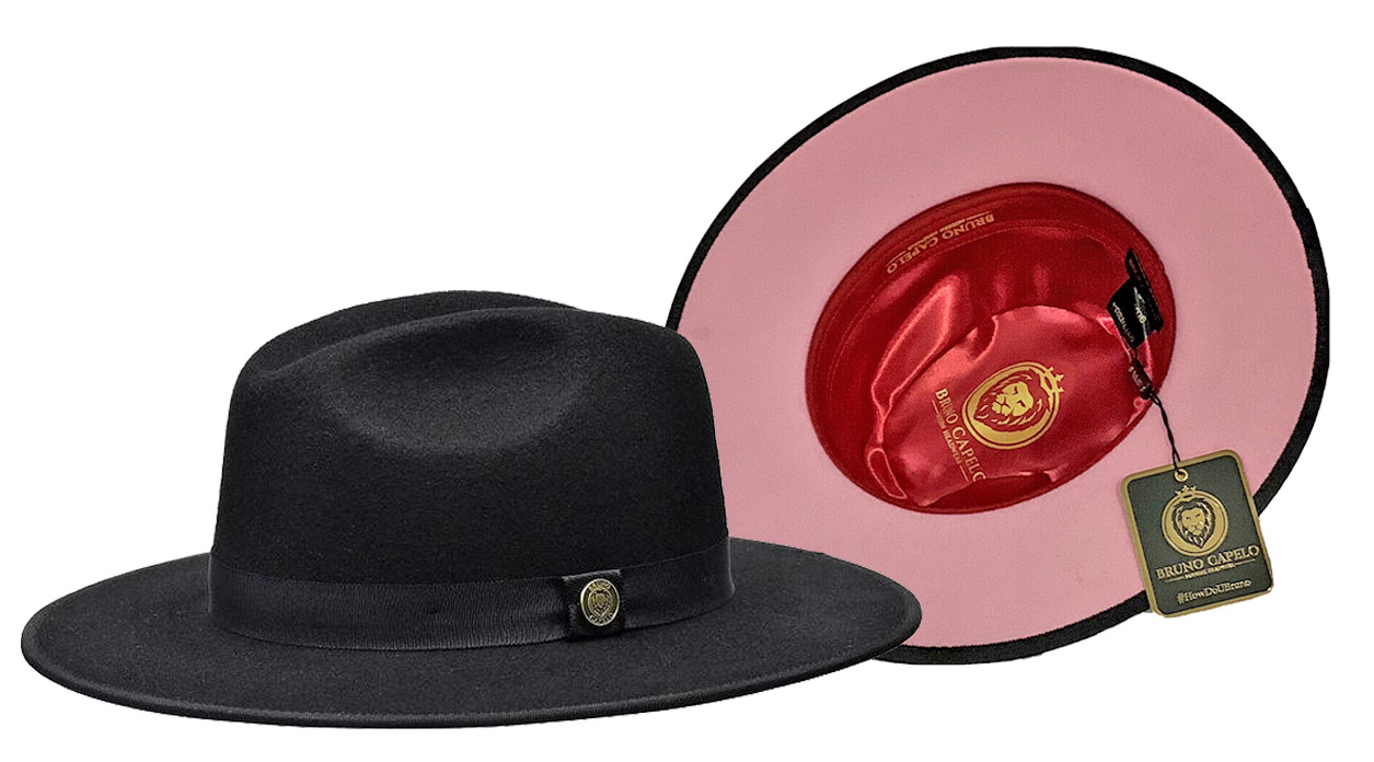 Bruno Capelo Black / Pink Bottom Australian Wool Fedora Dress Hat MO-216.