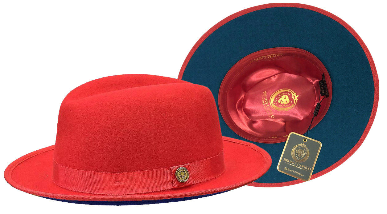 Bruno Capelo Red / Cobalt Blue Bottom Australian Wool Fedora Dress Hat PR-315.
