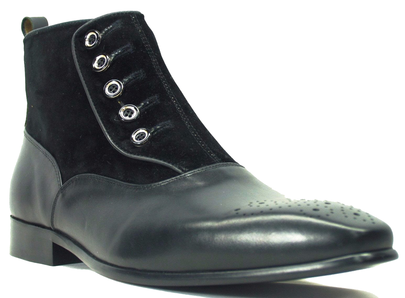 Carrucci Black Genuine Leather / Suede Button-up Boots KB524-12SC ...