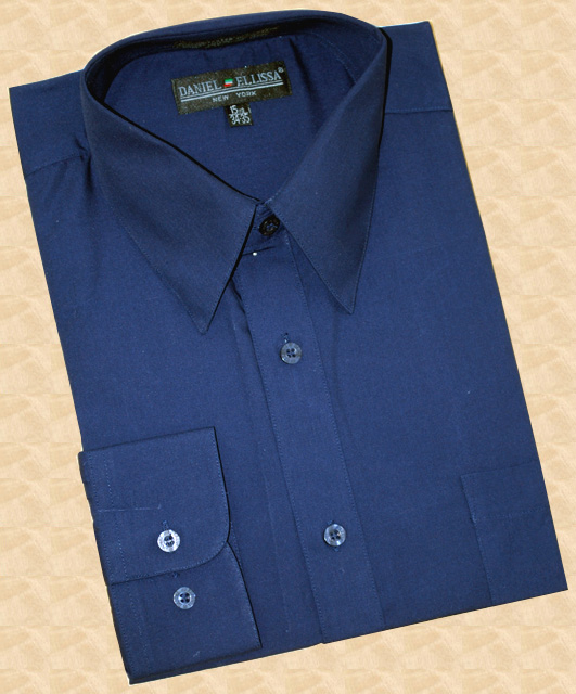 Daniel Ellissa Solid Navy Blue Cotton Blend Dress Shirt With ...