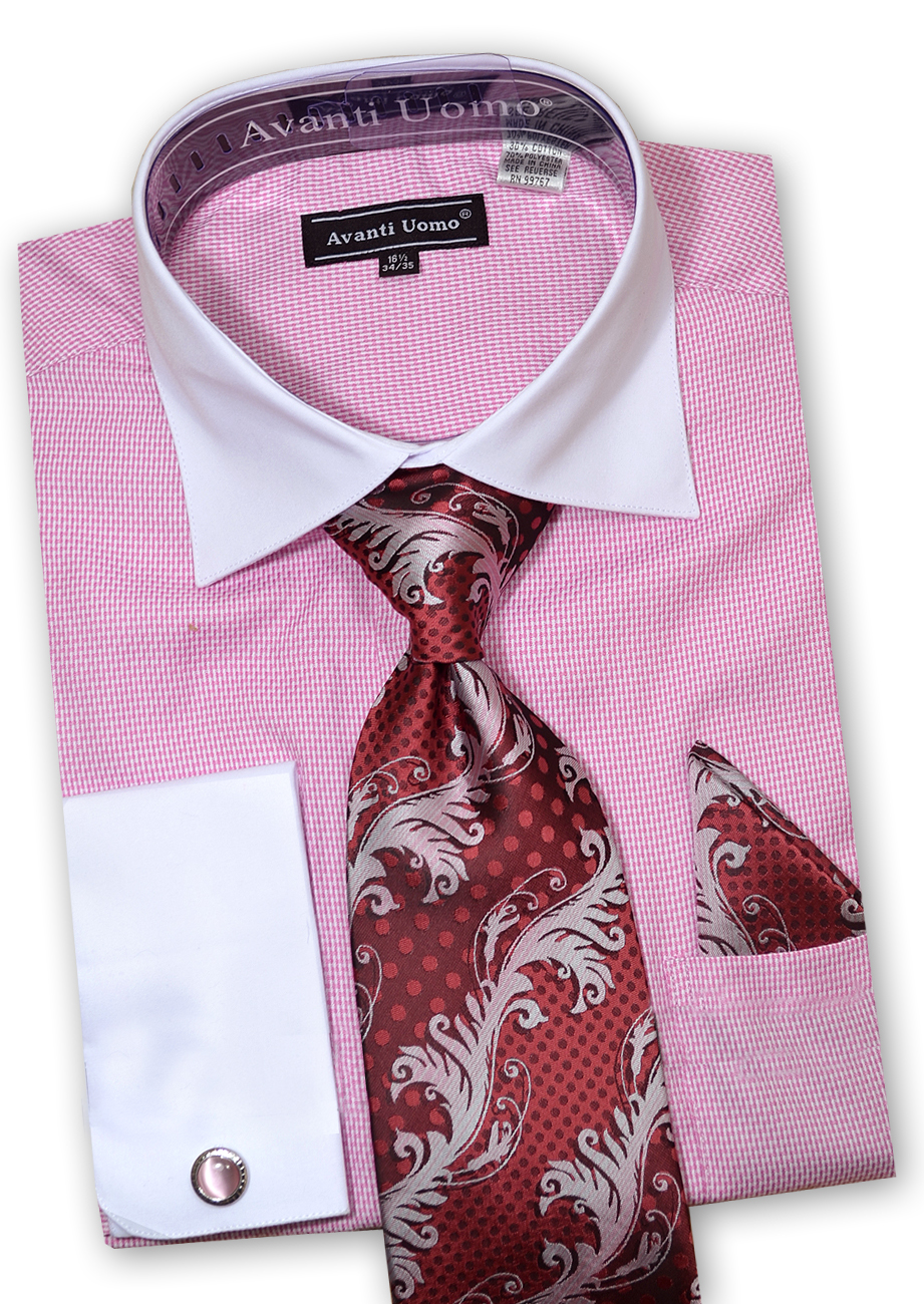 Avanti Uomo Pink / White Woven Design Dress Shirt / Tie / Hanky ...