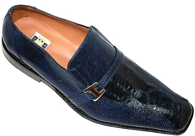 David Eden Rawlins Navy Blue Genuine Crocodile/Lizard Shoes With Buckle ...