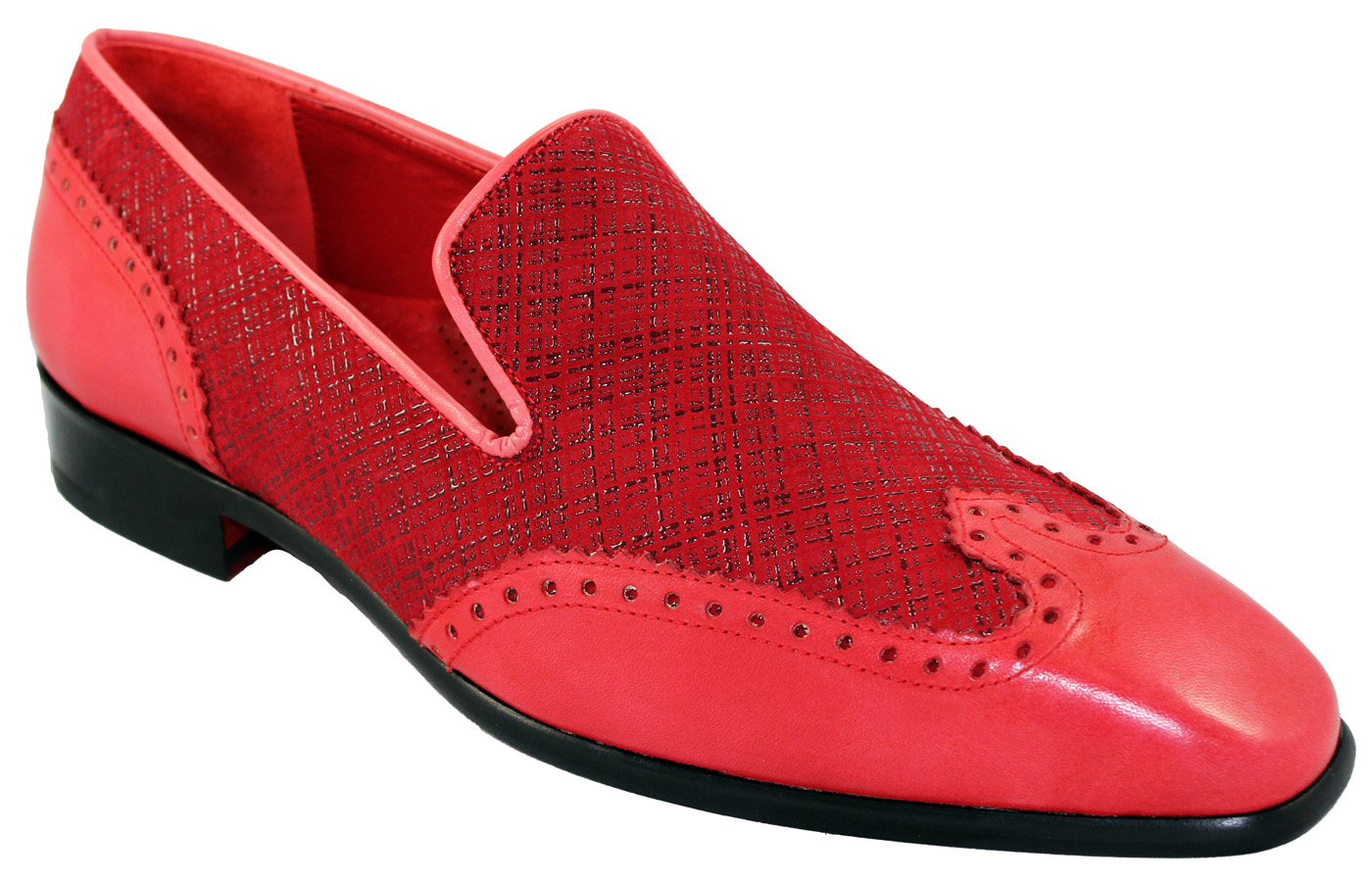 Emilio Franco 116 Red Genuine Calf / Suede Leather Print Loafer Shoes ...