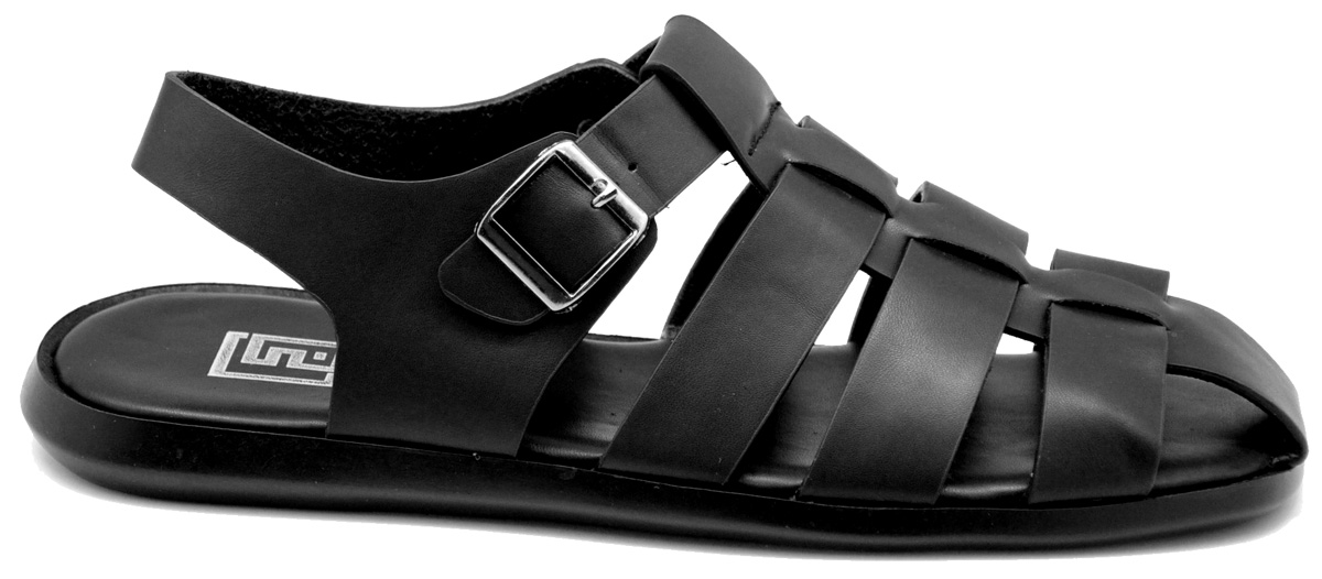 Faranzi Black Vegan Leather Dress Casual Fisherman Sandals | Upscale ...