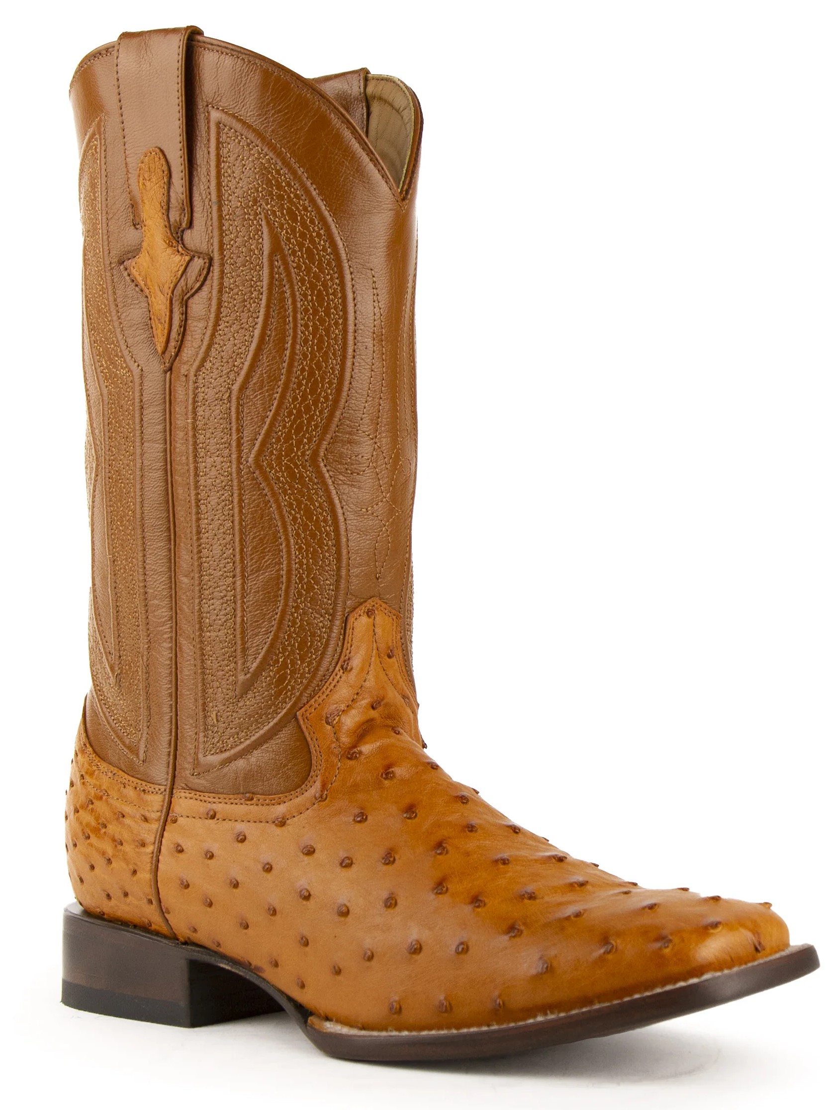 Ferrini "Colt" Cognac Tabac Genuine Full Quill Ostrich Round Toe Cowboy Boots 10193-02