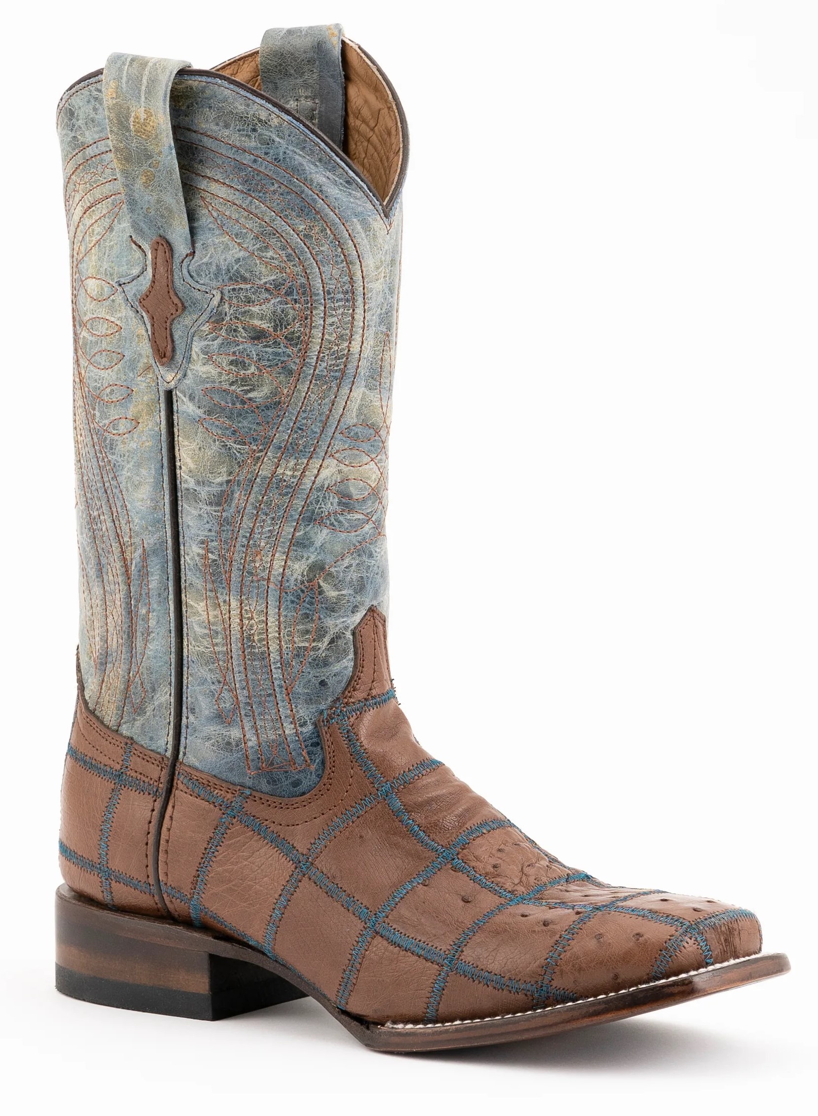 Ferrini "Pinto" Kango Genuine Ostrich Patch Square Toe Cowboy Boots 11693-07