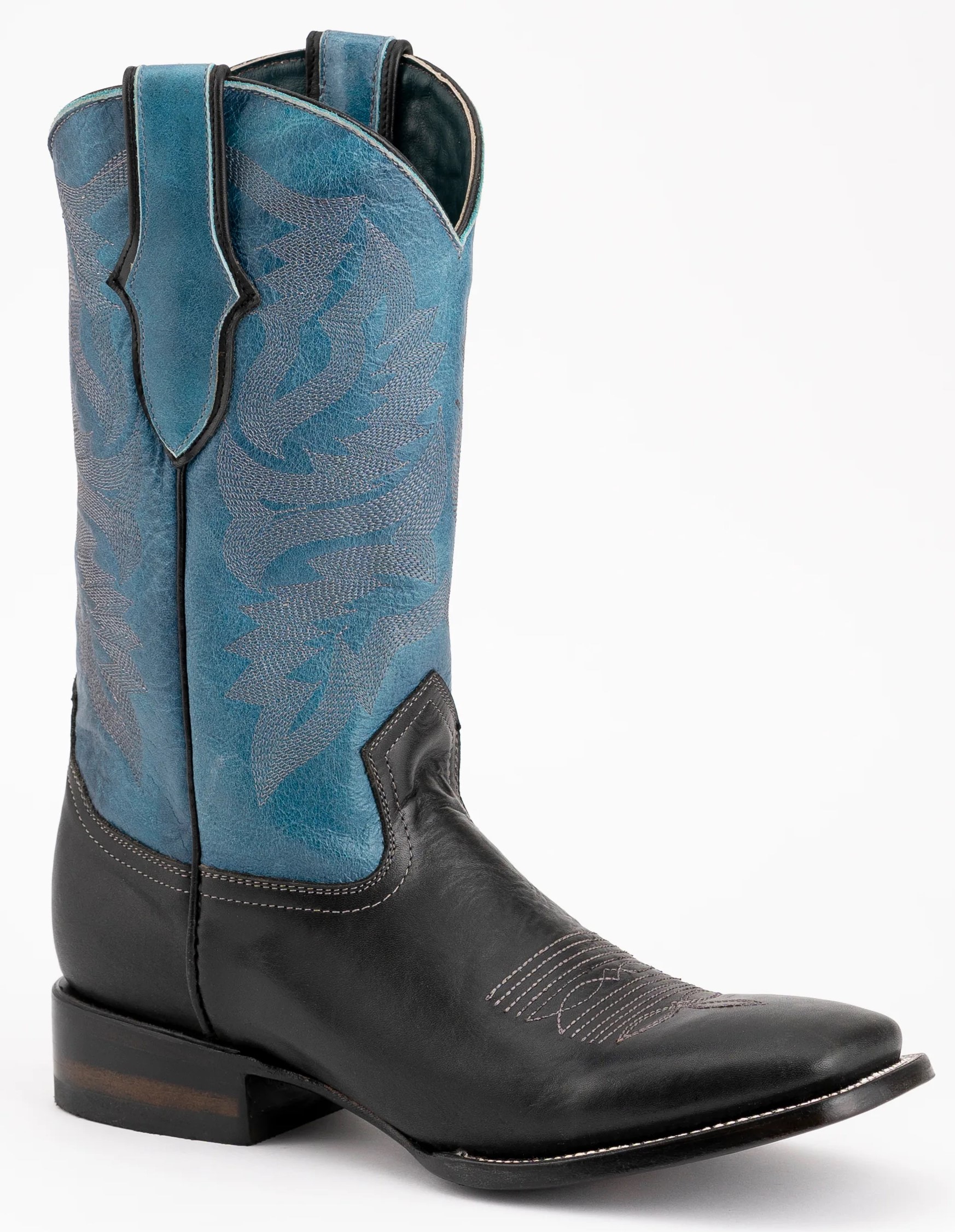 Ferrini "Gunner" Black / Blue Genuine Full Grain Leather Square Toe Cowboy Boots 12193-04