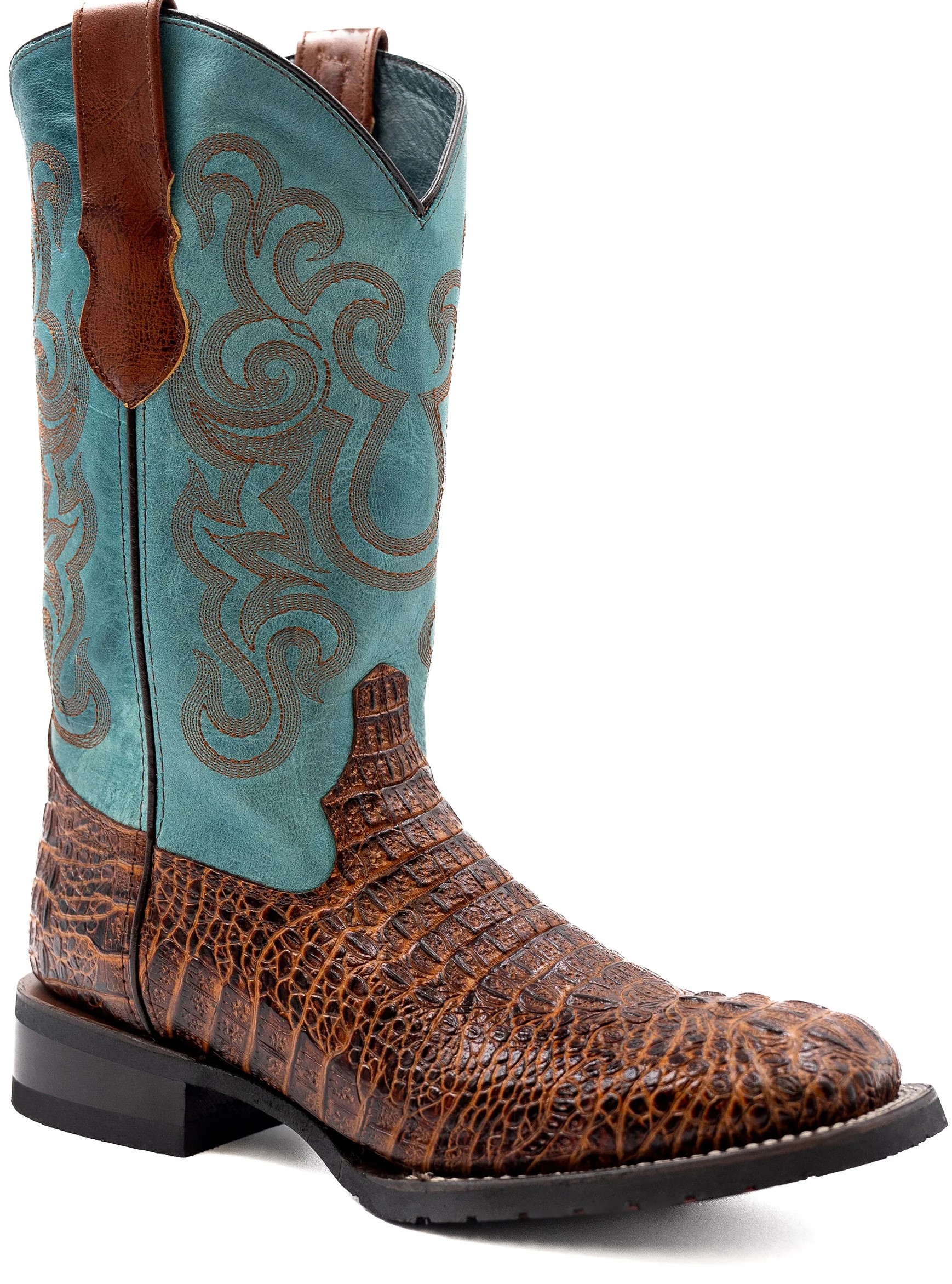 Ferrini Sport Rust Crocodile Print Leather Square Toe Cowboy Boots 40493-23