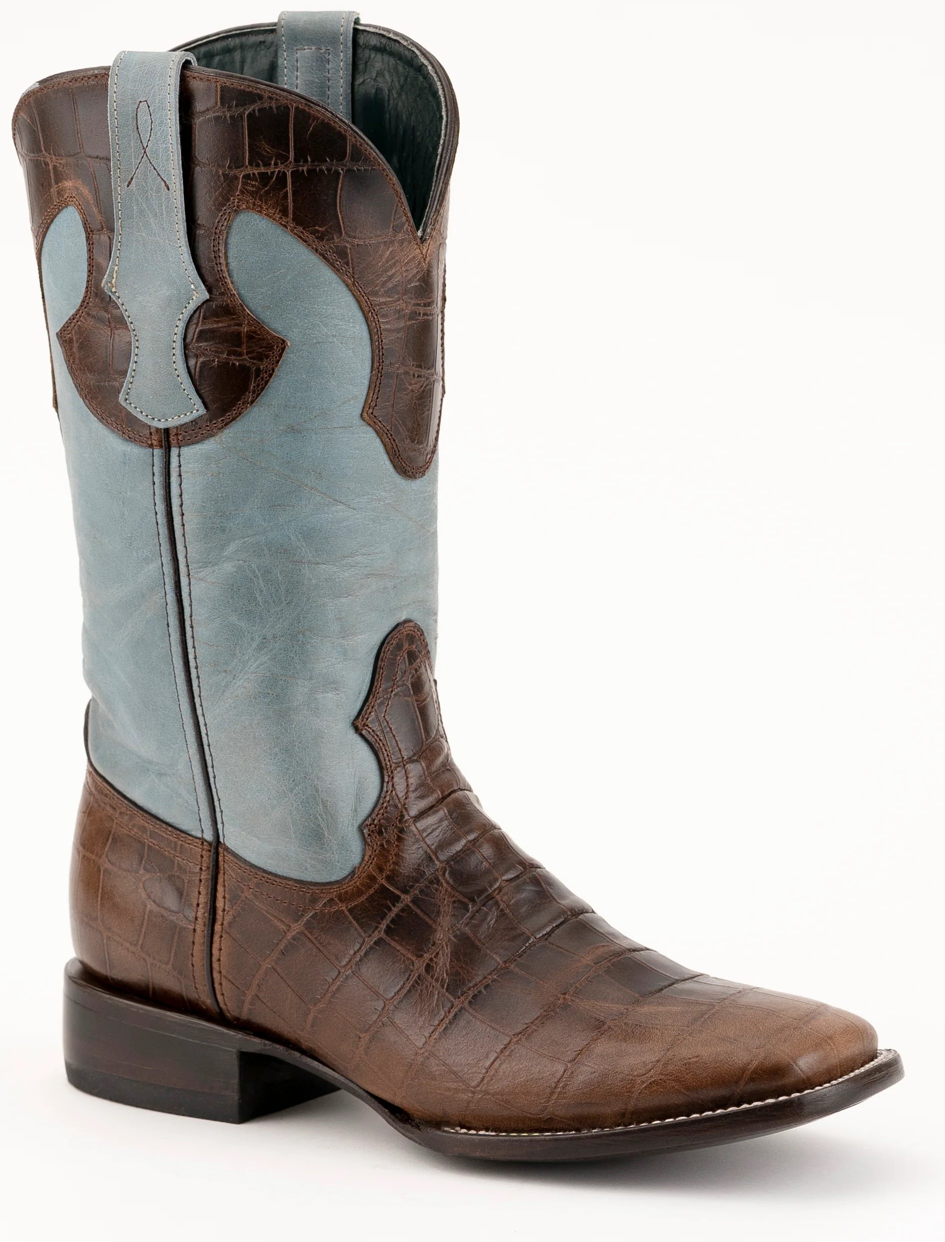 Ferrini "Mustang" Brown Alligator Belly Print Leather Square Toe Cowboy Boots 40793-10