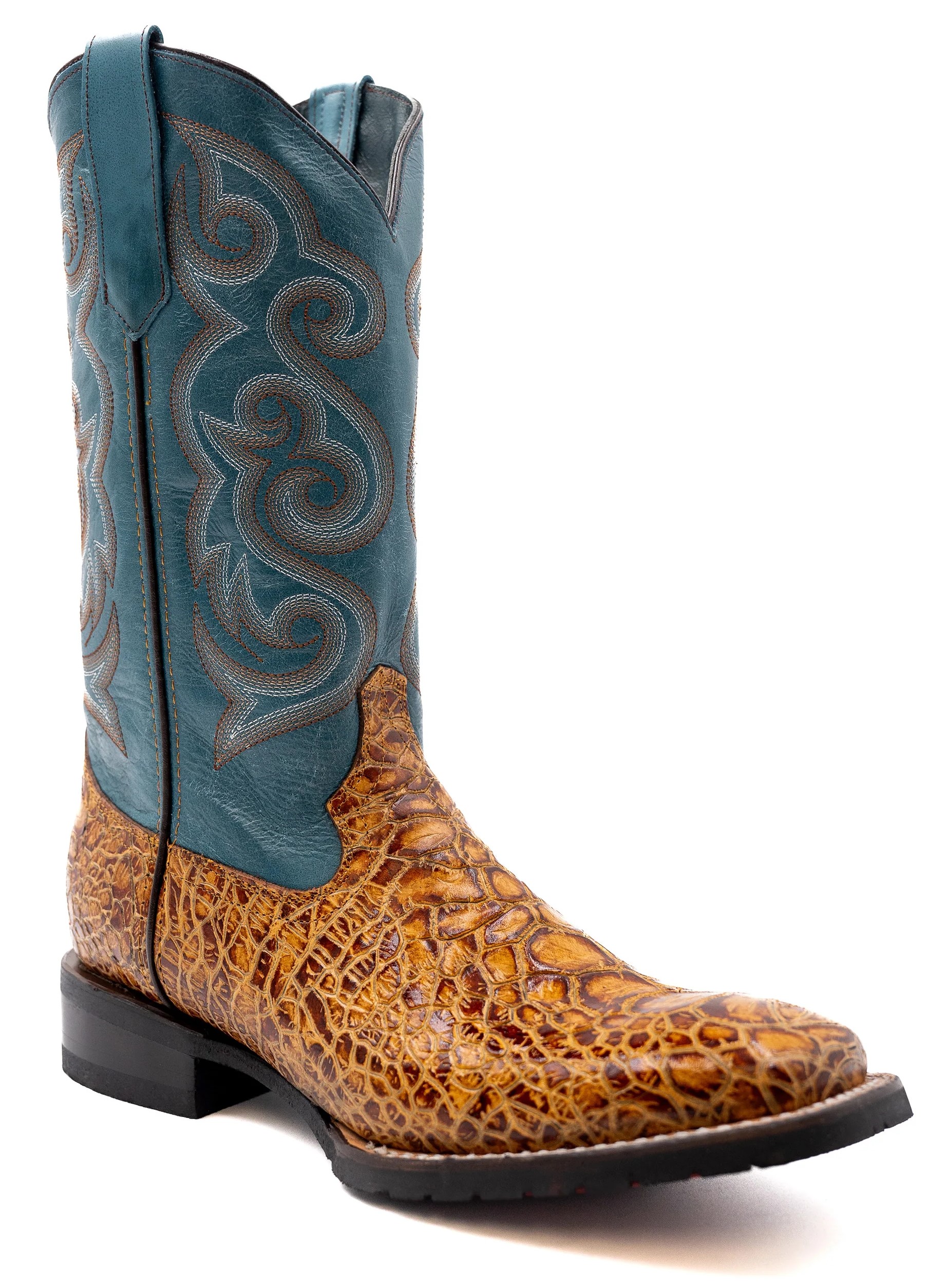 Ferrini "Kai" Cigar Sea Turtle Print Leather Square Toe Cowboy Boots 42593-61