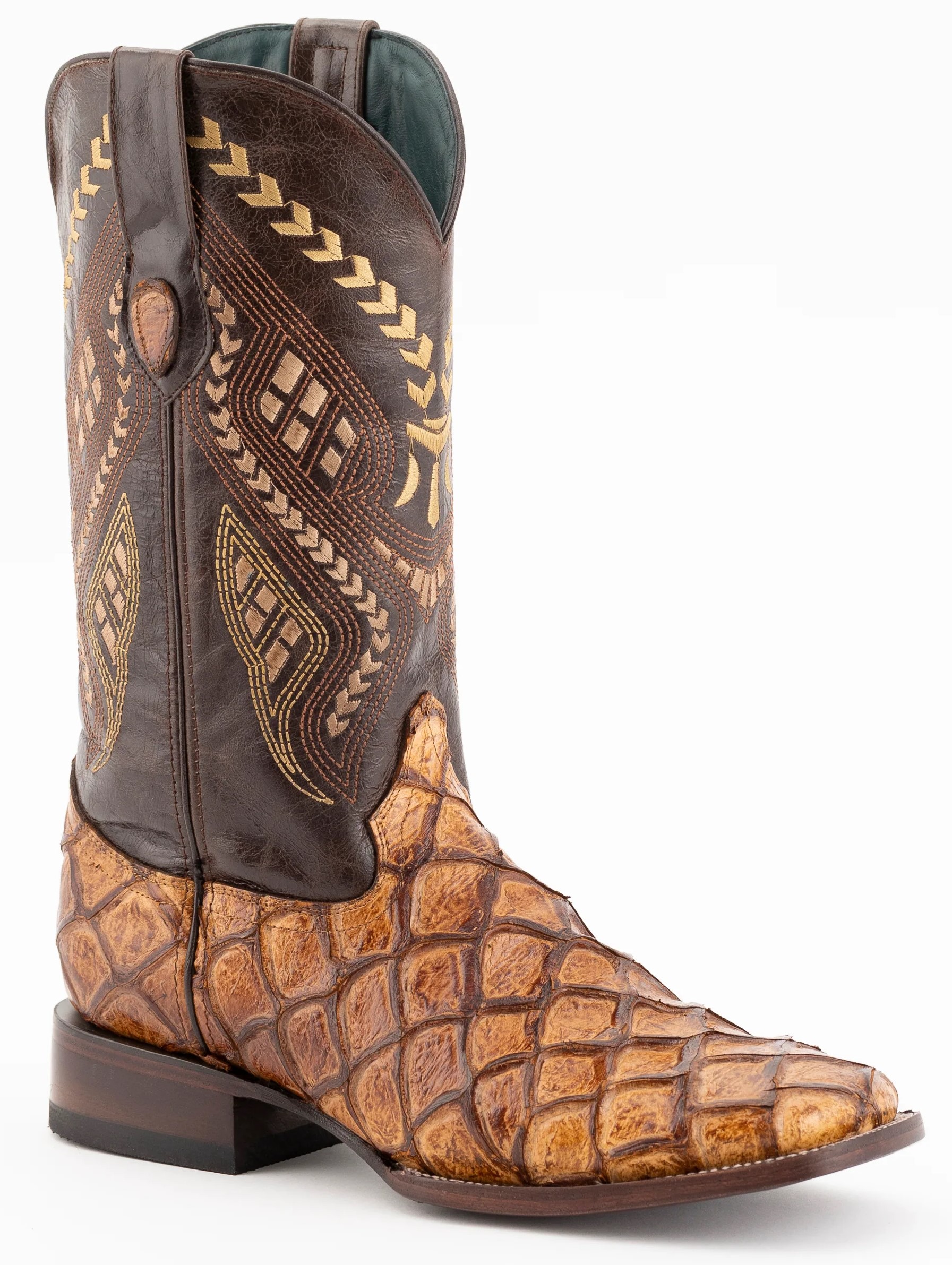 Ferrini "Bronco" Cigar Pirarucu Print Leather Square Toe Cowboy Boots 43393-61