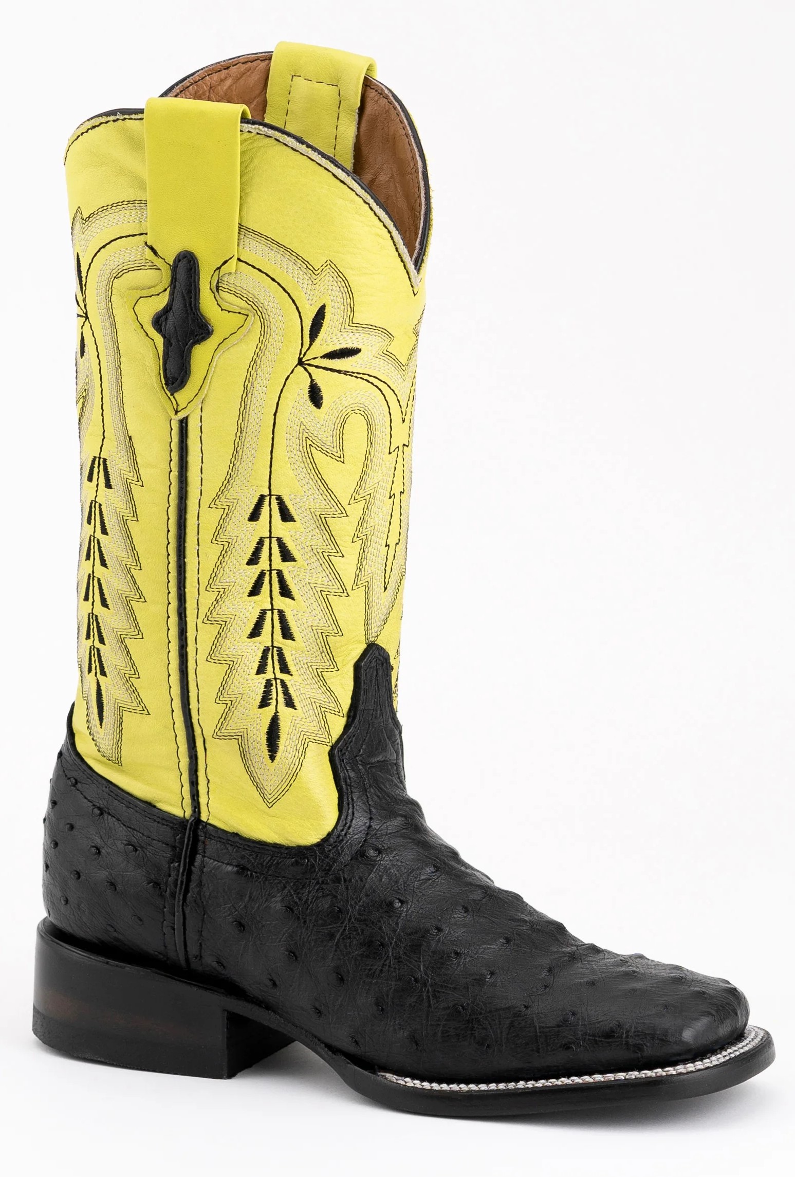 Ferrini Ladies "Colt" Black Genuine Full Quill Ostrich Leather Square Toe Cowgirl Boots 80193-04