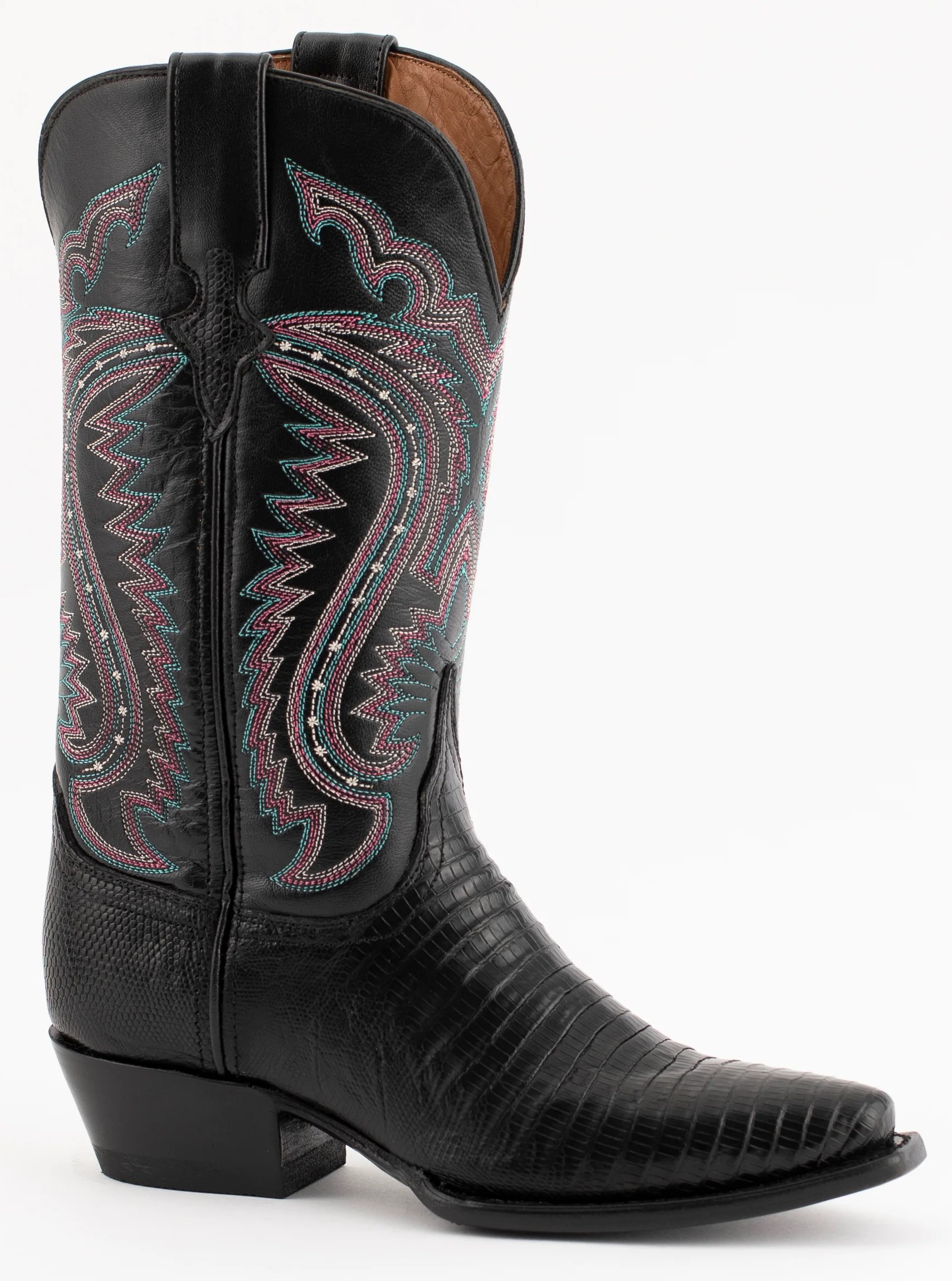 Ferrini Ladies "Taylor" Black Genuine Teju Lizard Leather Snipped Toe Cowgirl Boots 81161-04