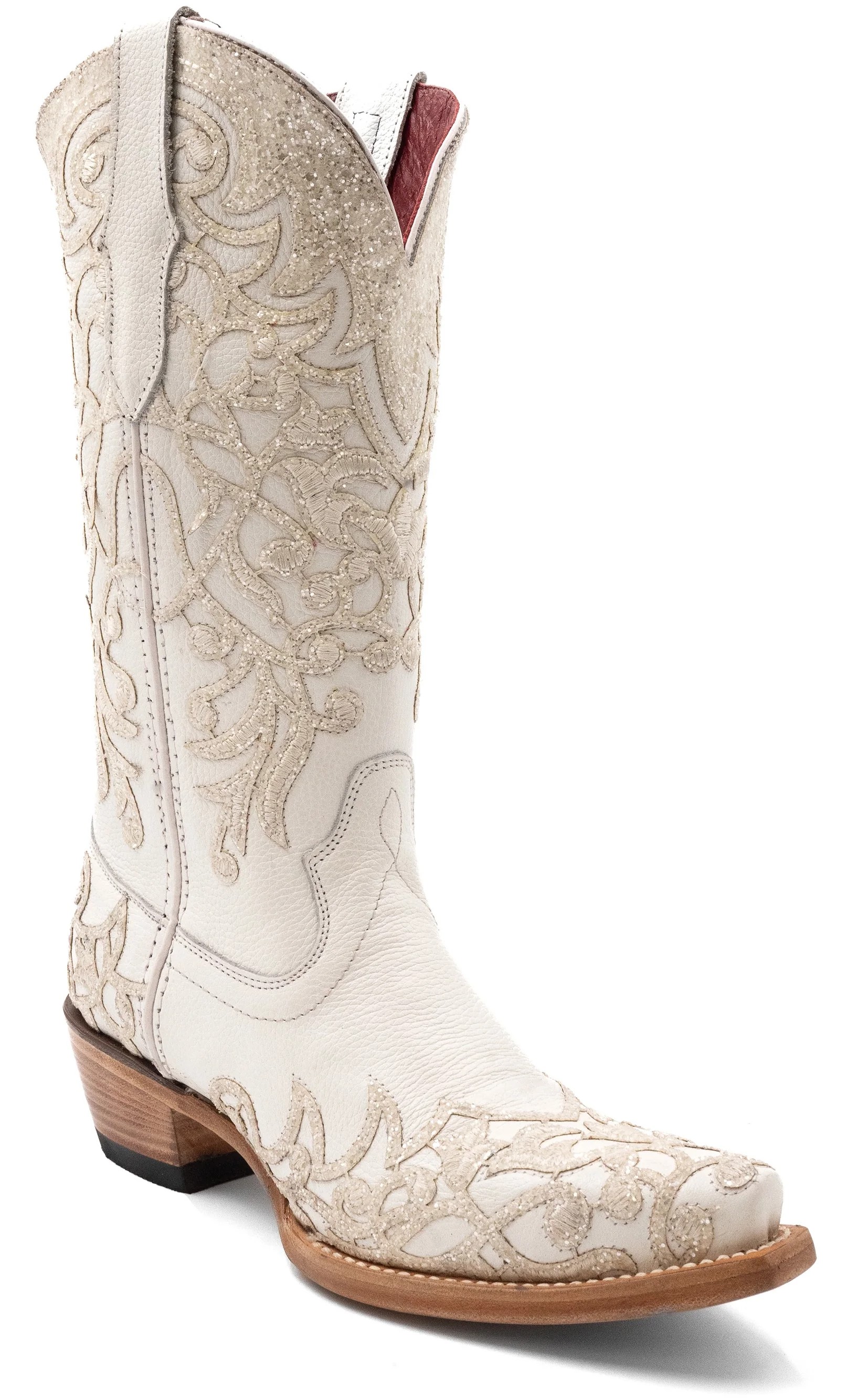Ferrini Ladies "Starlight" White Full Grain Leather Snipped Toe Cowgirl Boots 81561-19