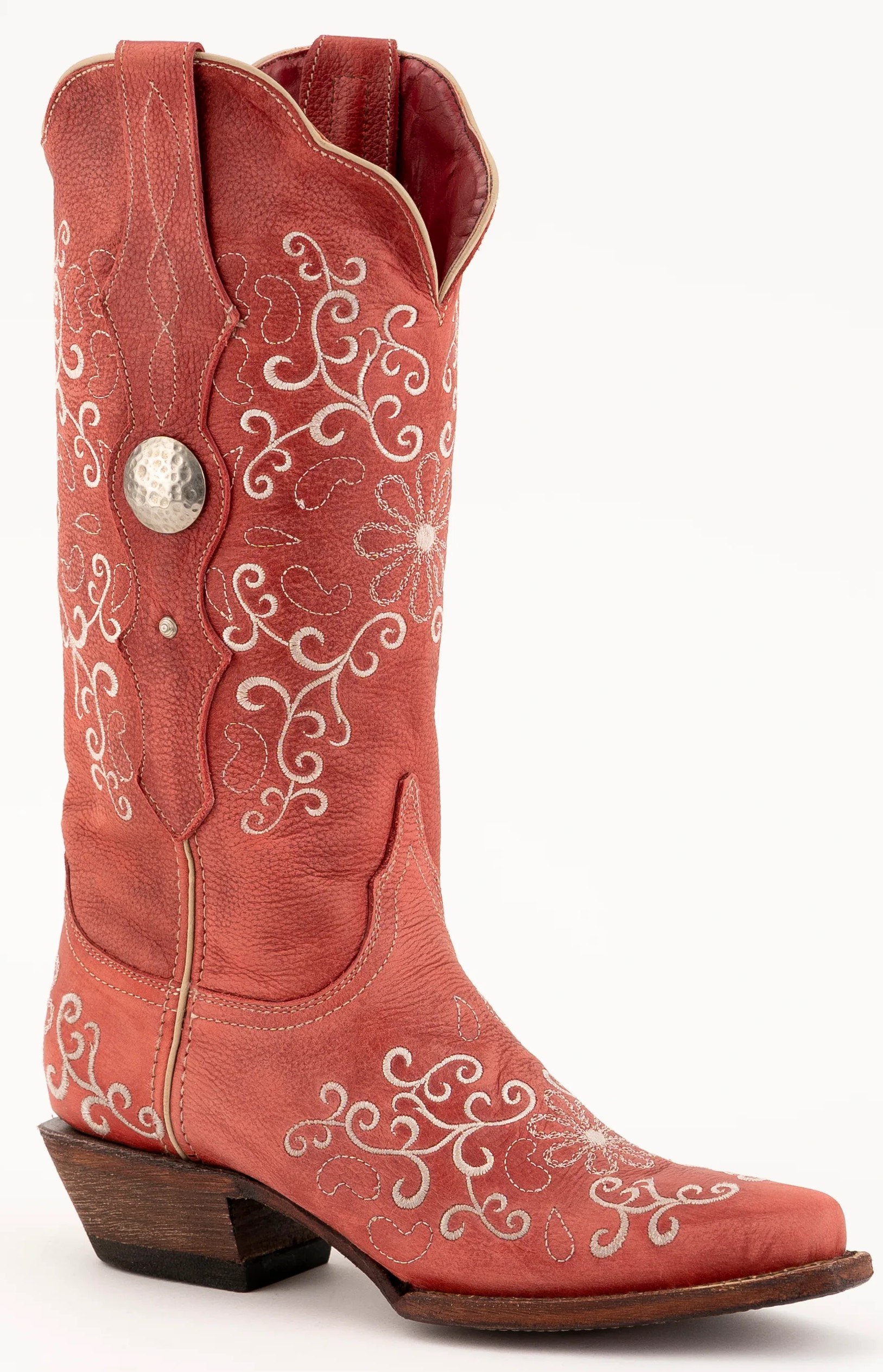 Ferrini Ladies "Bella" Red Genuine Full Grain Leather Square Toe Cowgirl Boots 82261-22