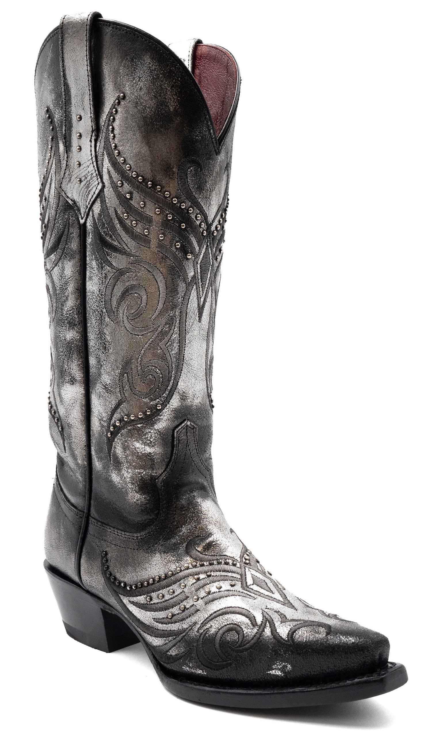 Ferrini Ladies "Masquerade" Silver Full Grain Leather Snipped Toe Cowgirl Boots 84561-34