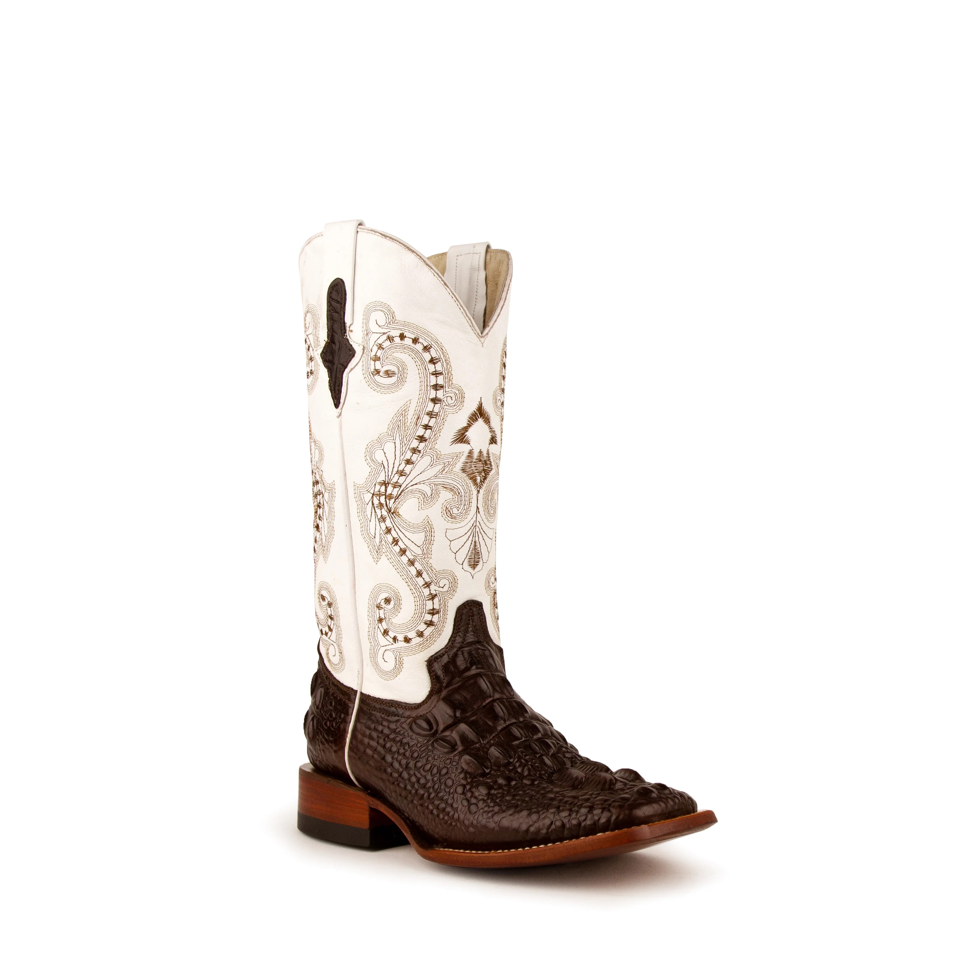 Ferrini Ladies "Rancher" Chocolate / White Caiman Print Leather Square Toe Cowgirl Boots 90493-09