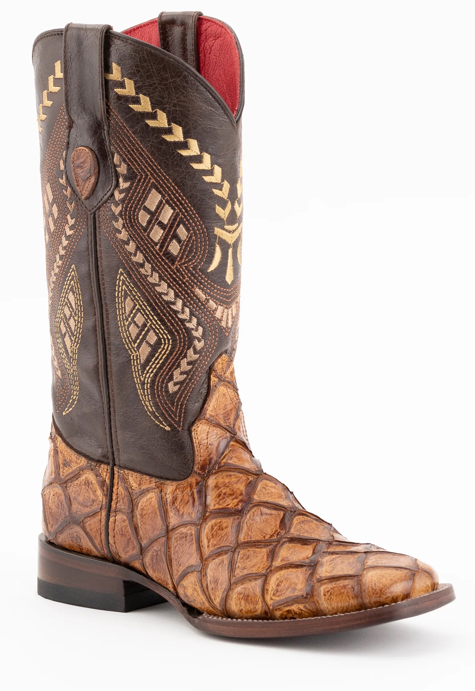 Ferrini Ladies "Bronco" Cigar Pirarucu Print Leather Square Toe Cowgirl Boots 93393-61