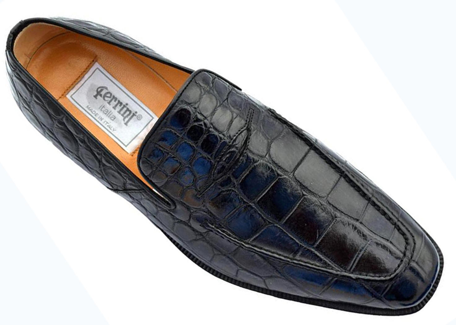 Italian Crocodile Skin Shoes by Ferrini Mens Black Unique Loafers 3877