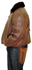 Dark Brown G-Gator Genuine Hornback Alligator Tails Jacket With Mink Fur Collar - left side view