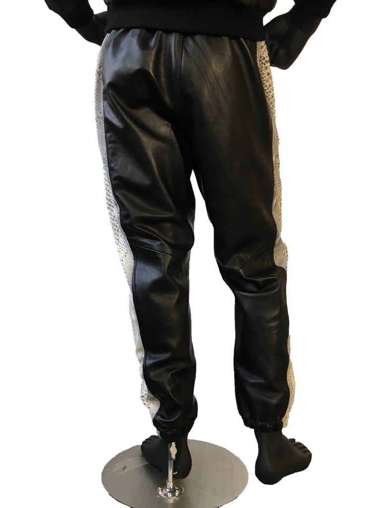 G-Gator Black Genuine Lambskin / Python Leather Pants Set And