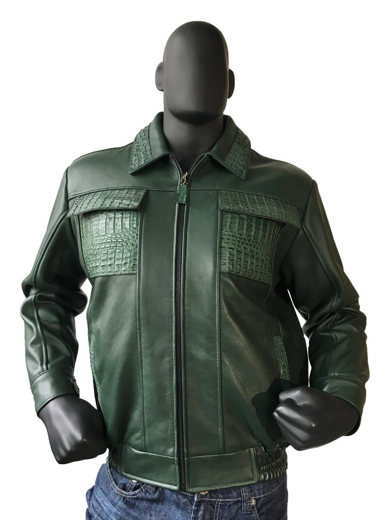 G-Gator Forest Green Crocodile/Lamb Skin Biker Jacket - Regular