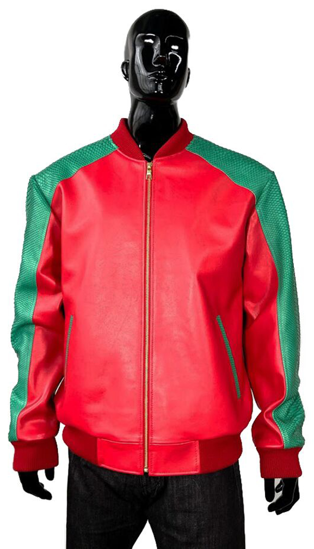 Bold Red Snake Pattern Faux Leather Jacket - Leather Skin Shop