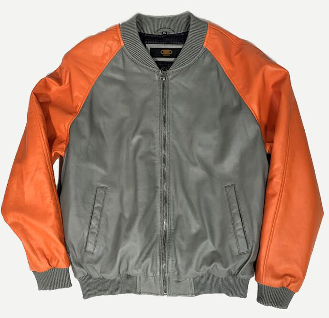 G-Gator Orange / Grey Genuine Leather Suede Bomber Baseball Jacket 1065..