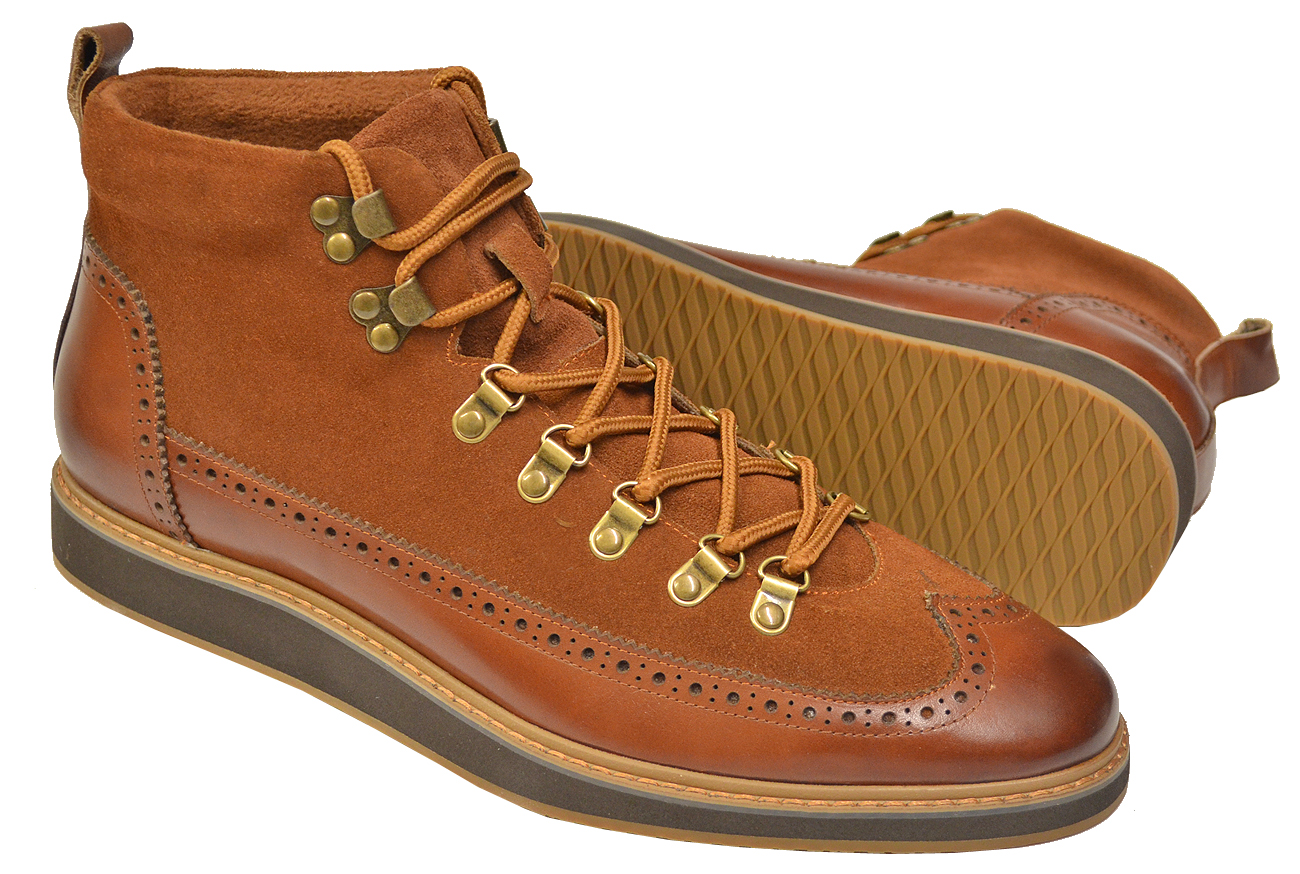 Giovanni "Nelson" Cognac Calfskin Leather / Suede Wingtip Sneaker Boots