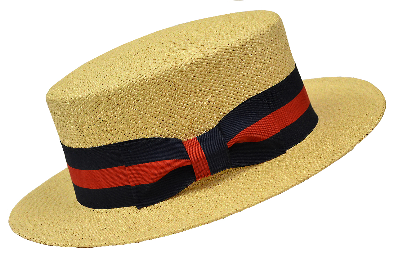 Bruno Capelo Natural Cream Straw Boater Hat With Blue / Red Band BC-632