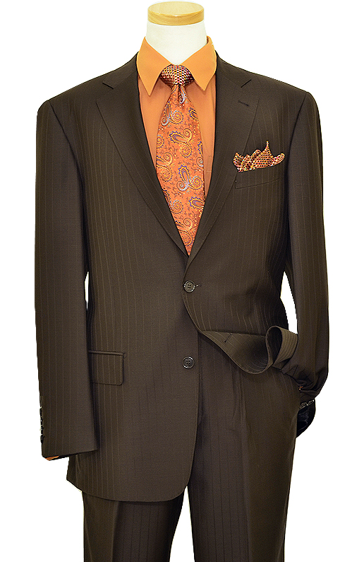 Sergio Martini Dark Brown Pinstripes Super 140's Wool Suit