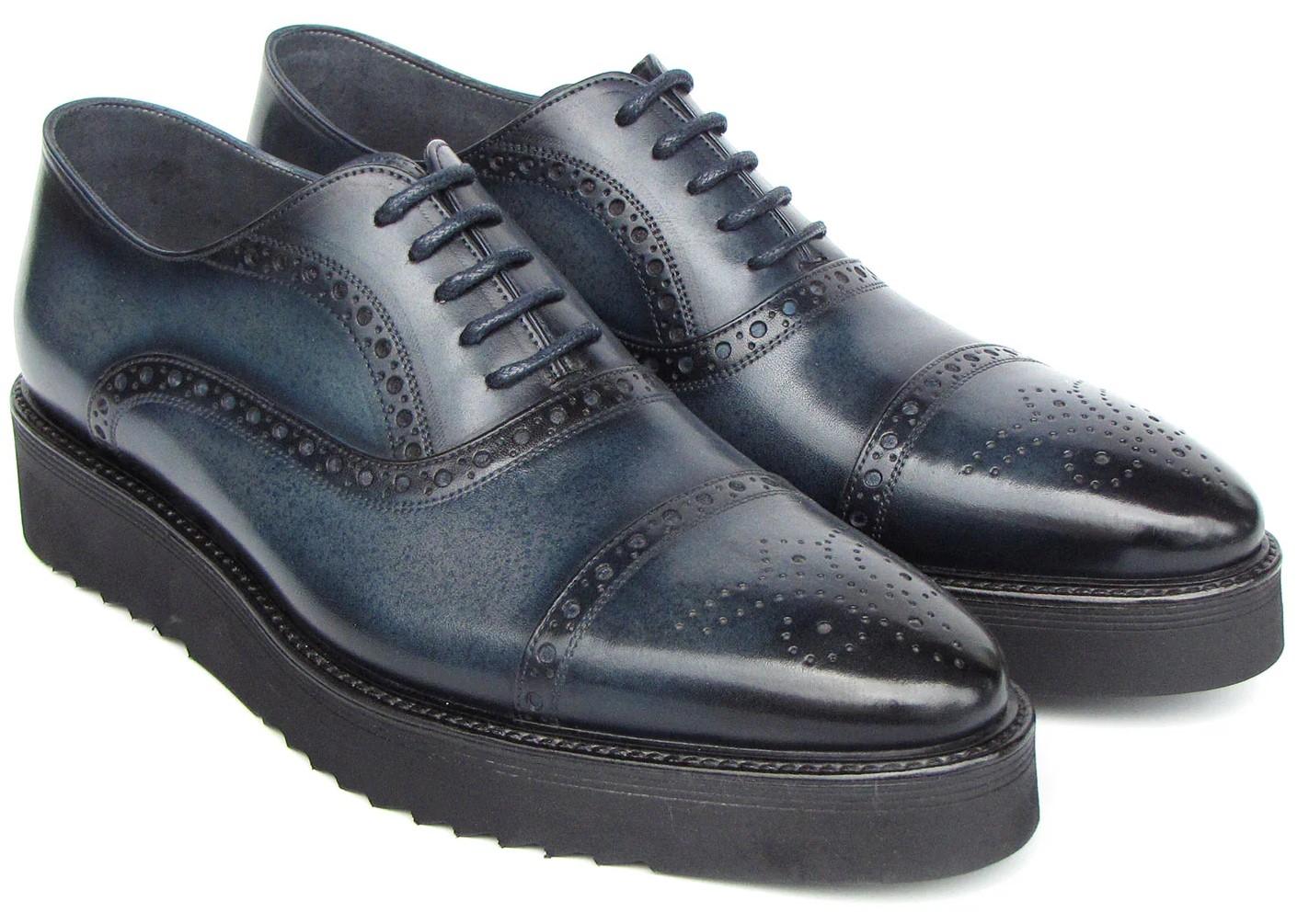 Paul Parkman Navy Genuine Leather Men's Smart Cap Toe Oxford Casual Shoes 285-NVY-LTH