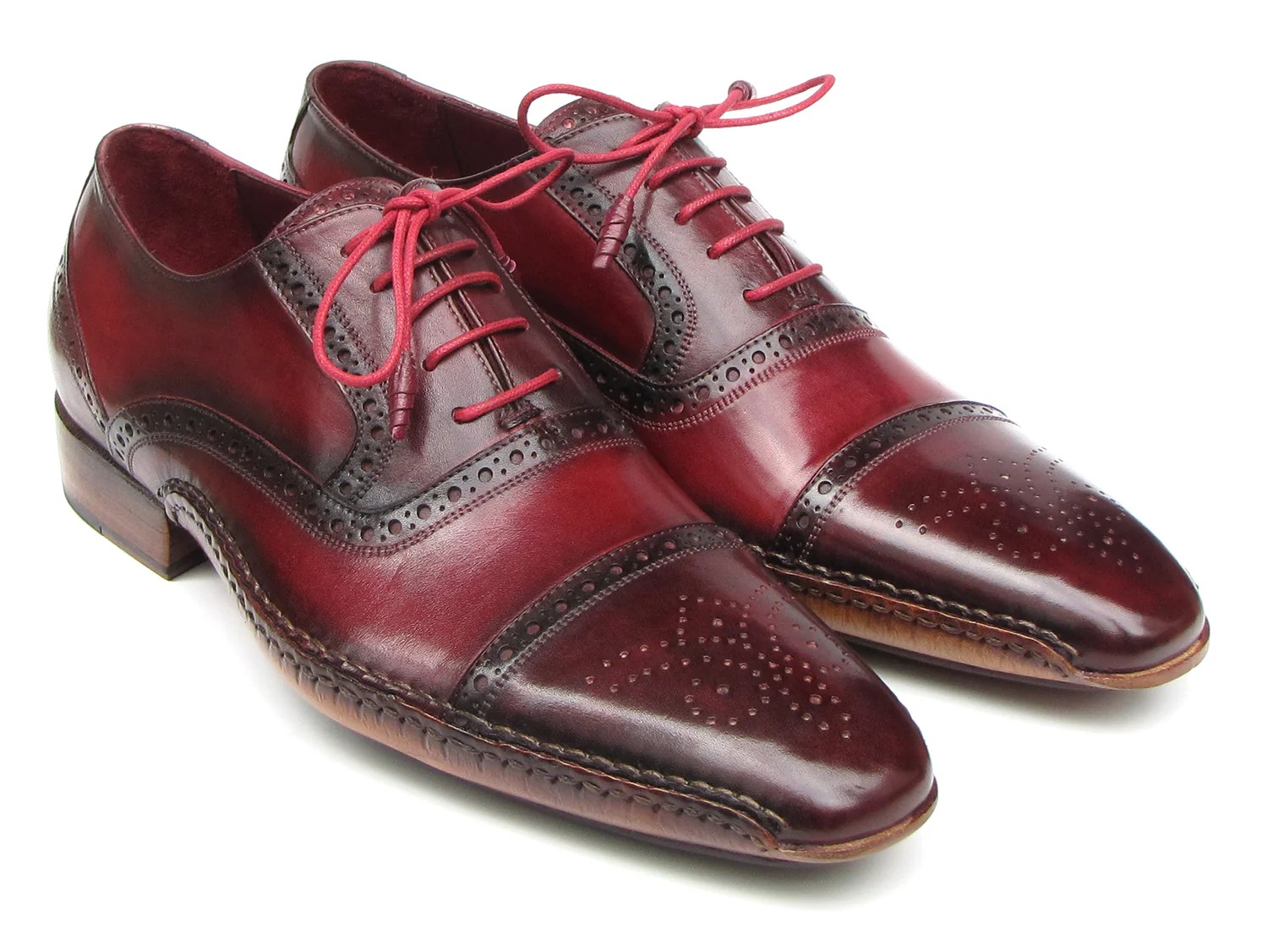 Paul Parkman Red / Bordeaux Genuine Leather Handsewn Captoe Oxford Dress Shoes 5032-BRD