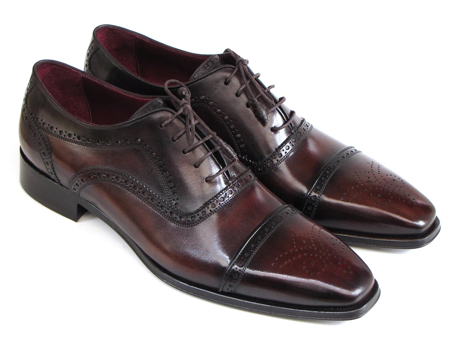 Paul Parkman Bordeaux / Brown Hand Painted Genuine Leather Men's Captoe Oxford Dress Shoes 024-BRWBRD