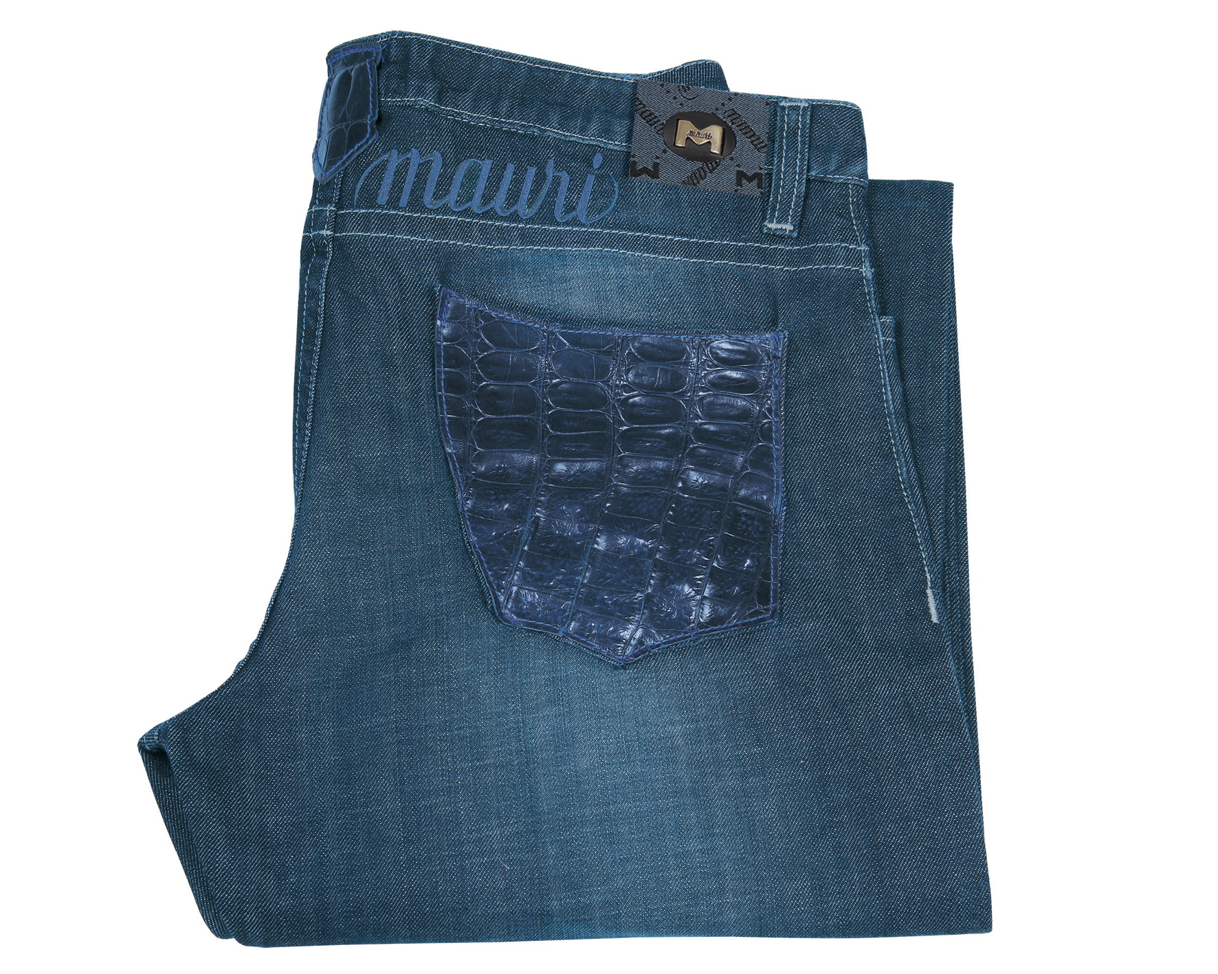 Mauri J33 Blue Denim Jeans With Baby Crocodile Pockets - Click Image to Close