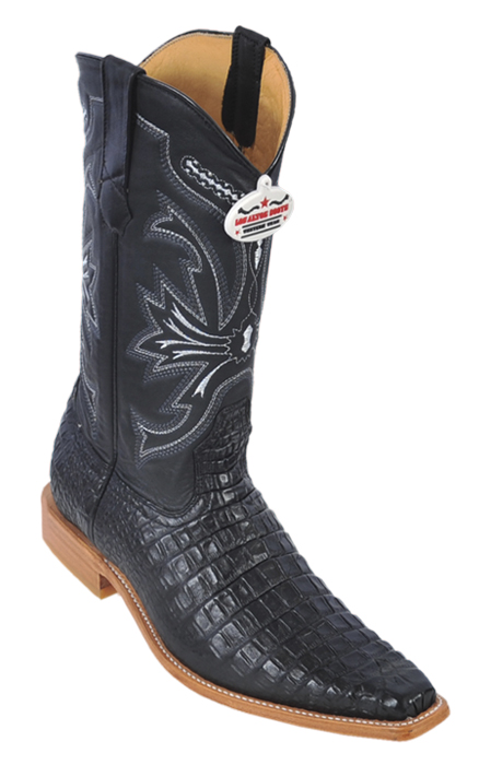 Los Altos Black All-Over Alligator Belly Square Toe Print Cowboy Boots ...