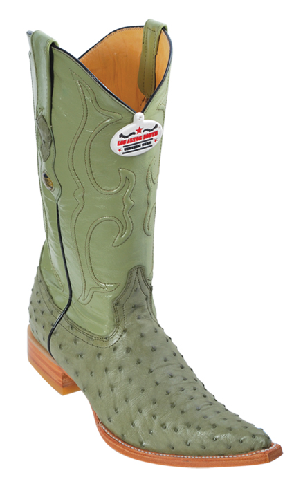 Los Altos Military Green Genuine All-Over Ostrich 3X Toe Cowboy Boots 950348 6.5 Military Green