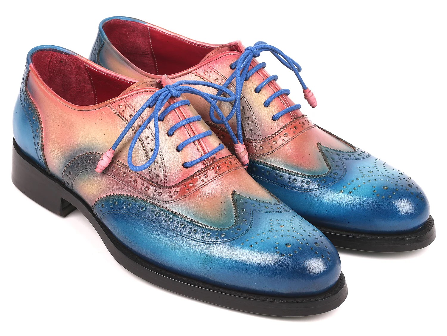Paul Parkman Blue / Pink Genuine Leather Men's Wingtip Goodyear Welted Oxford Dress Shoes 027-BLUPNK
