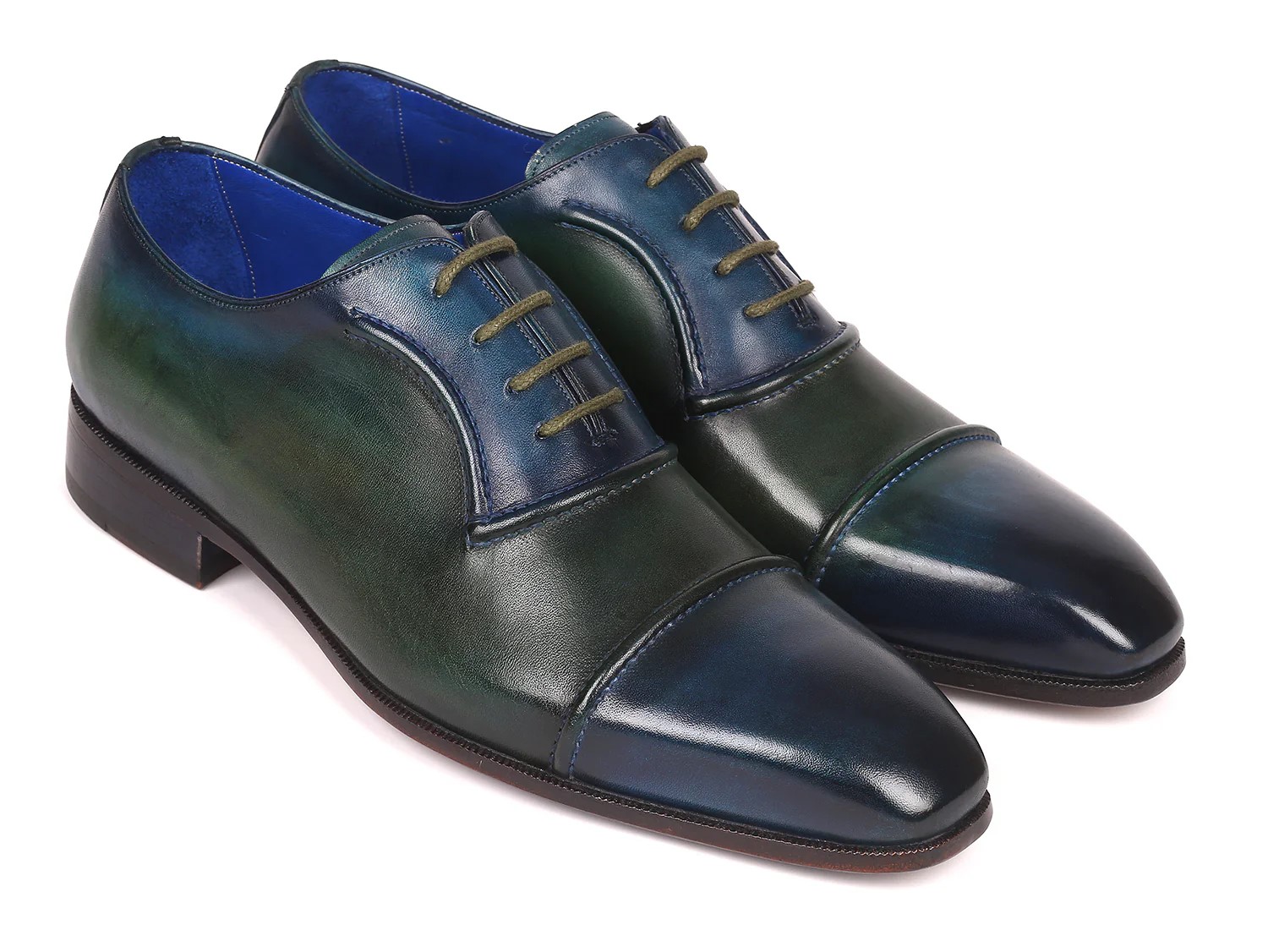 Paul Parkman Blue / Green Men's Cap-Toe Oxford Dress Shoes 078-BLU-GRN