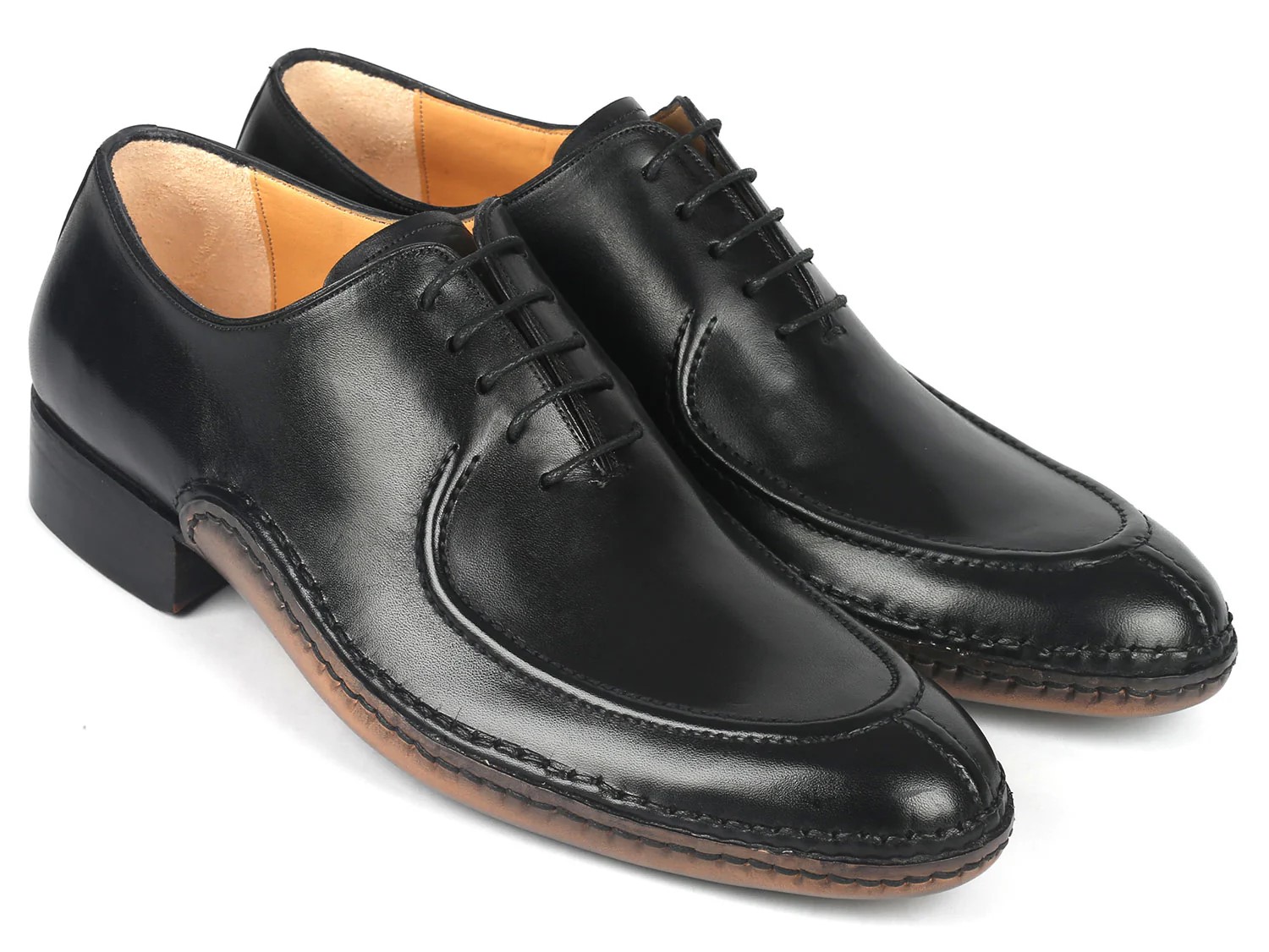 Paul Parkman Black Genuine Leather Opanka Stitched Men's Split-Toe Oxford Dress Shoes 054-BLK