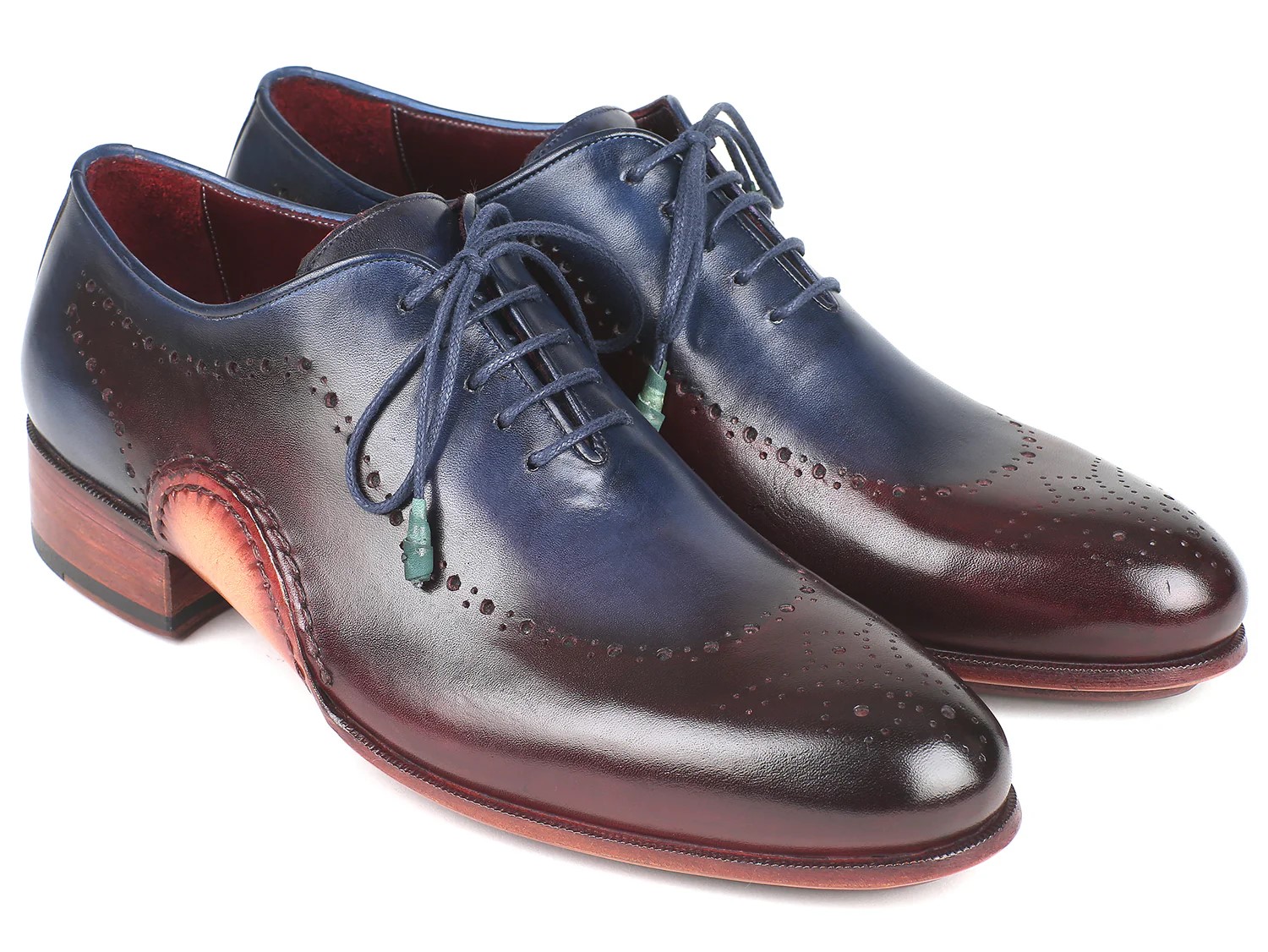 Paul Parkman Blue / Bordeaux Genuine Leather Opanka Construction Oxford Dress Shoes 726-BLU-BRD