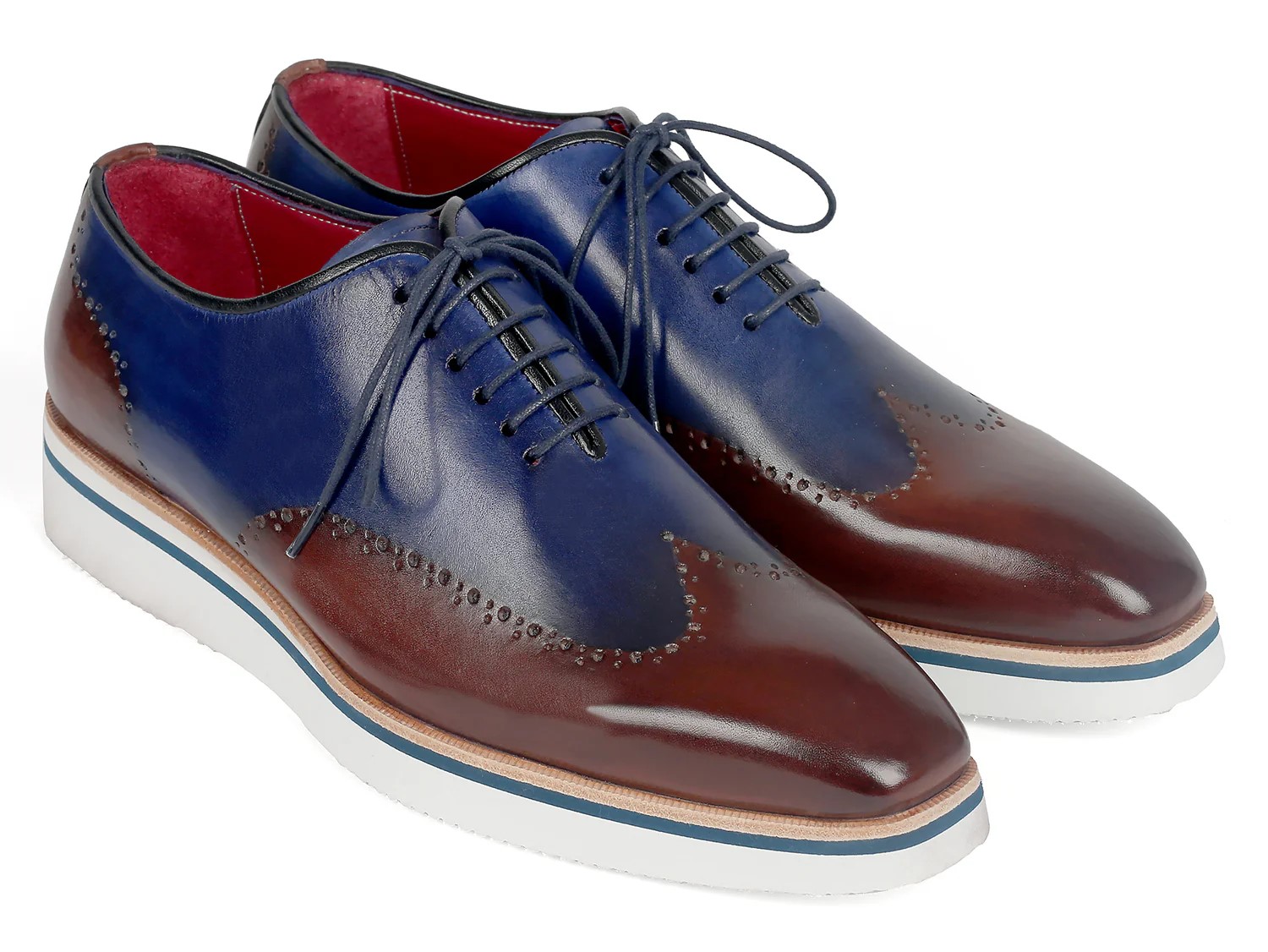 Paul Parkman Brown / Blue Genuine Leather Men's Smart Wingtip Oxford Casual Shoes 187-BRW-BLU