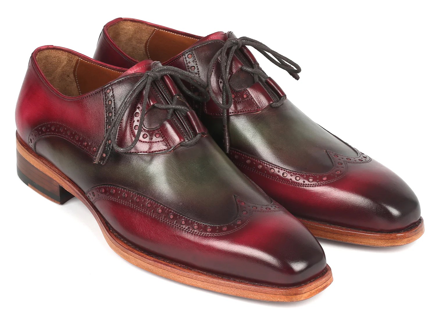 Paul Parkman Brogues Green / Bordeaux Genuine Leather Goodyear Welted Ghillie Lacing Oxford Dress Shoes 2955-GRB