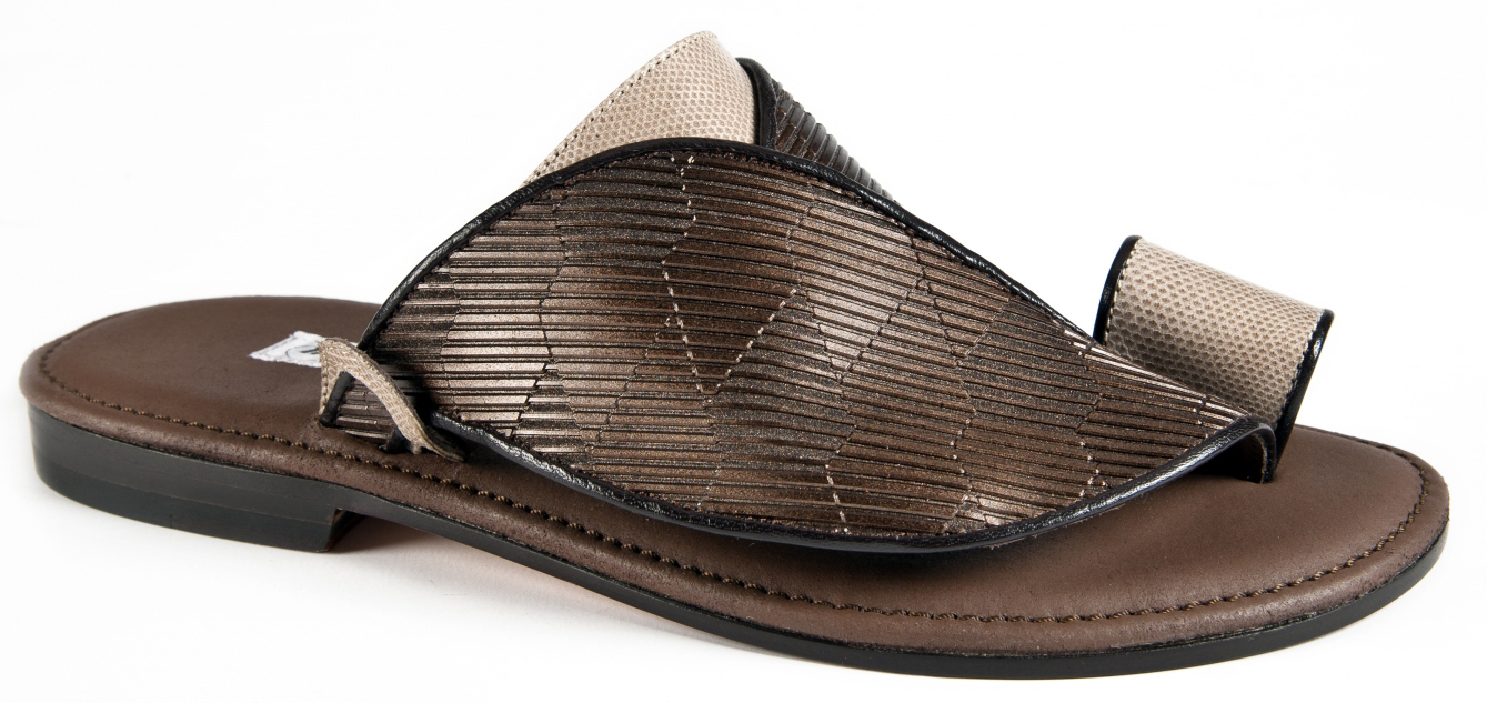 Mauri "1622/9" Brown Genuine Karung / Nappa Open Toe Slide-In Sandals.