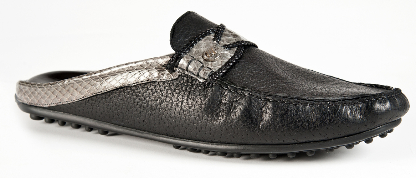 Mauri "3449" Black / Mid Grey Genuine Pecary / Whips Half Shoes.
